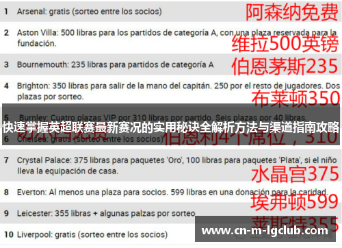 快速掌握英超联赛最新赛况的实用秘诀全解析方法与渠道指南攻略