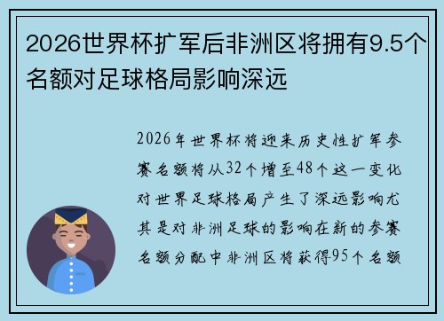 2026世界杯扩军后非洲区将拥有9.5个名额对足球格局影响深远